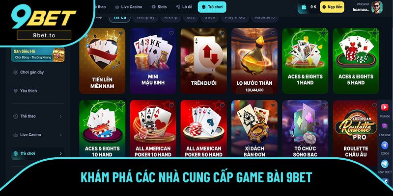 Khám phá các nhà cung cấp game bài 9BET